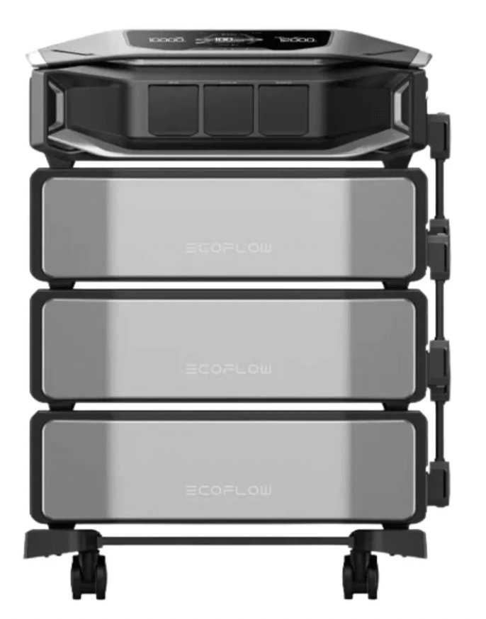 Premium rental: 1 EcoFlow DELTA Pro Ultra inverter stacked on 3 batteries on a single wheeled cart