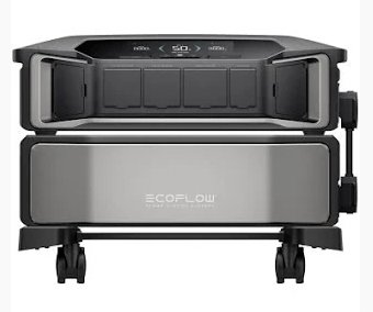 Standard rental: 1 EcoFlow DELTA Pro Ultra inverter stacked on 1 battery, on a wheeled cart